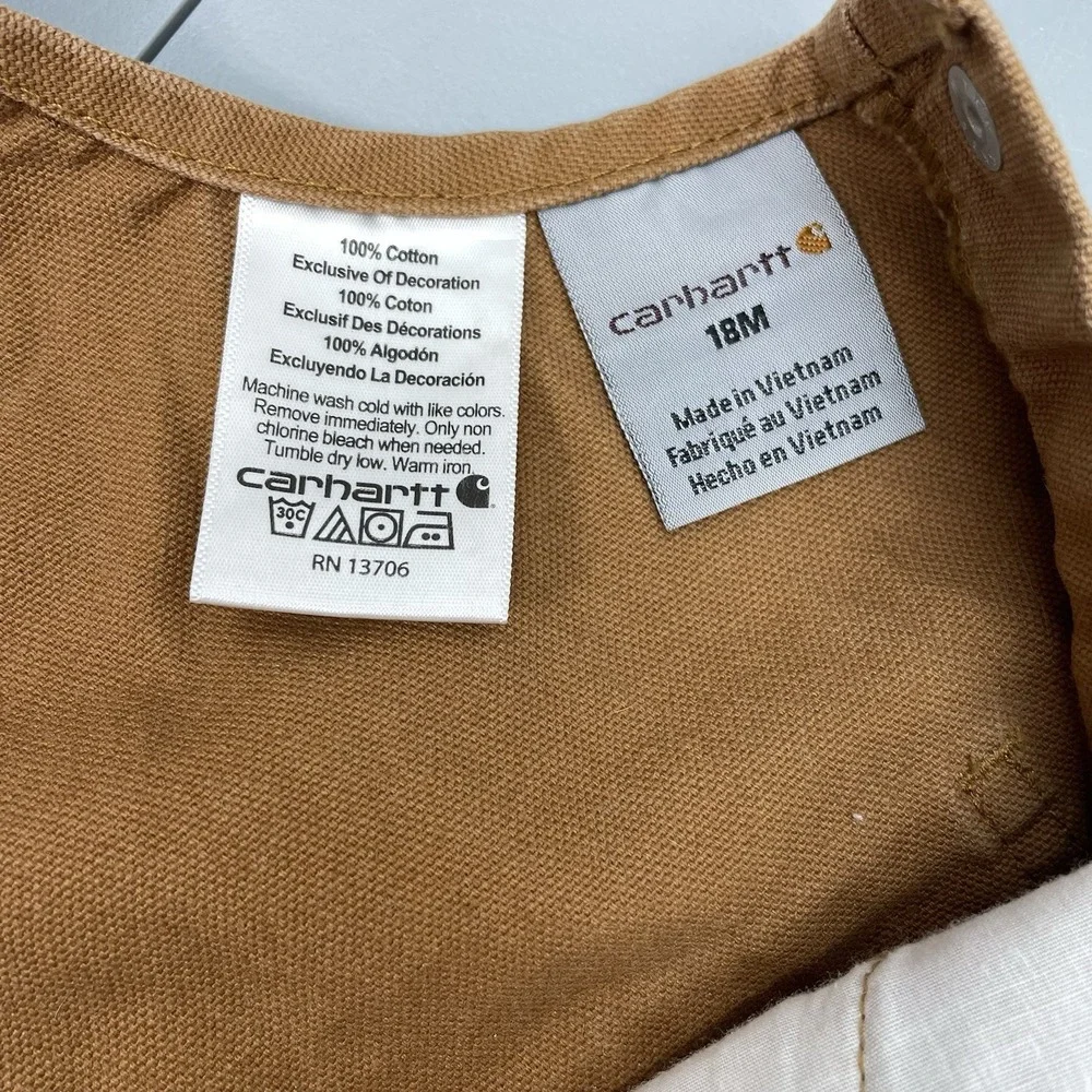 Carhartt Infant Canvas Bib Overalls Duck Canvas Double Knee Farmer Brown Kid 18M